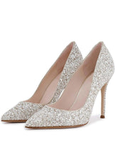 Silver Glitter Pointed Toe Stiletto Heel Pumps For Wide Feet